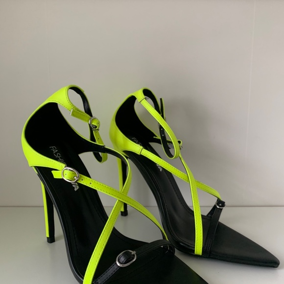 Black and Neon strappy open toe heels - Picture 3 of 5